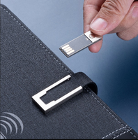 Business Planner A5 PU Cover Notebook Power Bank avec lampe de lecture LED Clé USB Chargement sans fil