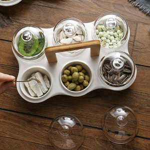 Tazón de cerámica creativo para postres, cubierta de vidrio a prueba de polvo, cuenco para <span class=keywords><strong>horno</strong></span>, plato de aperitivos de frutas secas, caja de almacenamiento - Product Image 3