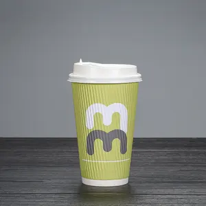 Tasse en papier à Double paroi de 16 oz, Logo personnalisé, tasse à café en papier à paroi ondulée et couvercle