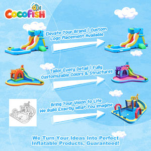 Toboggan aquatique gonflable Cocofish Shark <span class=keywords><strong>pour</strong></span> enfants de 3 à 10 ans, toboggan de course individuel avec piscine et pistolet à eau, parc aquatique de jardin, toboggan aquatique - Product Image 4