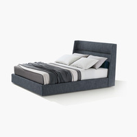 Lit Moderne en Bois Massif King Size avec Tête de Lit Rembourrée pour Chambres d'Hôtel et Chambres à Coucher