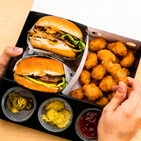 Boîte à compartiments pour mini-burgers, biodégradable, recyclable, écologique, pour emporter, en papier, pour le partage, pour poulet frit