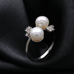 Đồ Trang Sức Mỹ Đôi Ngọc Trai Nước Tươi Với Nhẫn 925 Sterling Bạc Mở Zircon Nhẫn Phụ Nữ Ngọc Trai Cắt Engagement Ring - Product Image 4