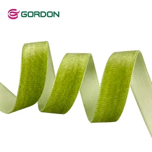 Gordon Ribbons Fábrica Único Lado Olive Green Velvet Ribbon 22mm 75mm Marca Logotipo Impresso Grosso Ruban Para Embrulho Presente