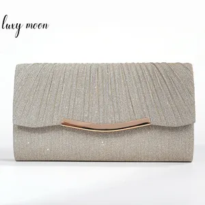 Classical Bling Pleated Clutch Bag Evening Bags Envelope Indian Bridal Bag For Women Wedding NE322