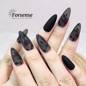 Black Matte a mandorla corta sulla punta per unghie fornitore indossabile unghie da <span class=keywords><strong>donna</strong></span> con disegni foglia Trending unghie finte Kit Box - Product Image 4