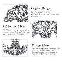Merryshine Collier Pendentif Marteau Viking Arbre de Vie Personnalisé en Argent Sterling 925 Hypoallergénique Bijoux Spirituels