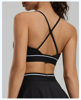Soutien-gorge de sport pour femme à col en V profond, dos croisé, à rayures contrastées, avec coussinets amovibles, dos élégant, pour fitness, yoga, tennis