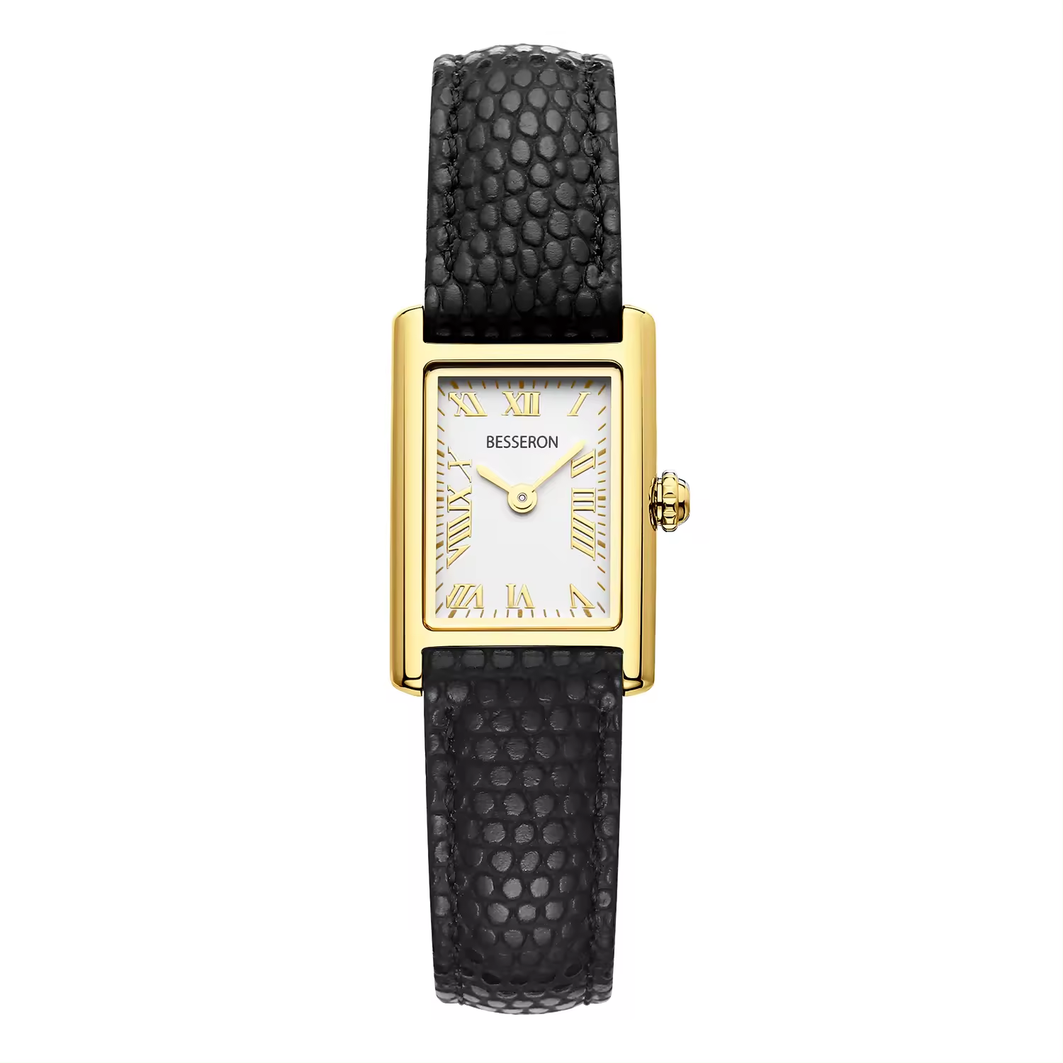 Reloj dorado con cuero.