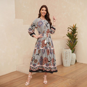 chinese dress ladies Floral Print Square Neck Maxi Dress