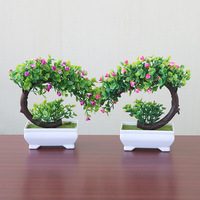 Mini bonsaï artificiel en forme de croissant, plante artificielle en pot de roses de 20 cm, décoration de table pour la maison, le bureau et l'intérieur