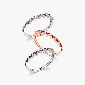 Rainbow Color Simple Love Ring Stackable Heart Rings For Women Size 5 6 7 8 9 Fashion 925 Sterling Silver Fine Jewelry