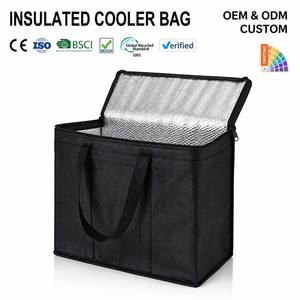Grand sac isotherme noir en tissu non tissé 20L, imperméable, avec fermeture éclair, réutilisable, thermique, portable, pour livraison de repas - Product Image 1