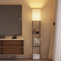 Lampadaire LED carré moderne avec lumière à intensité variable et 3 températures de couleur pour abat-jour en bois d'angle de salon et étagères de chargement
