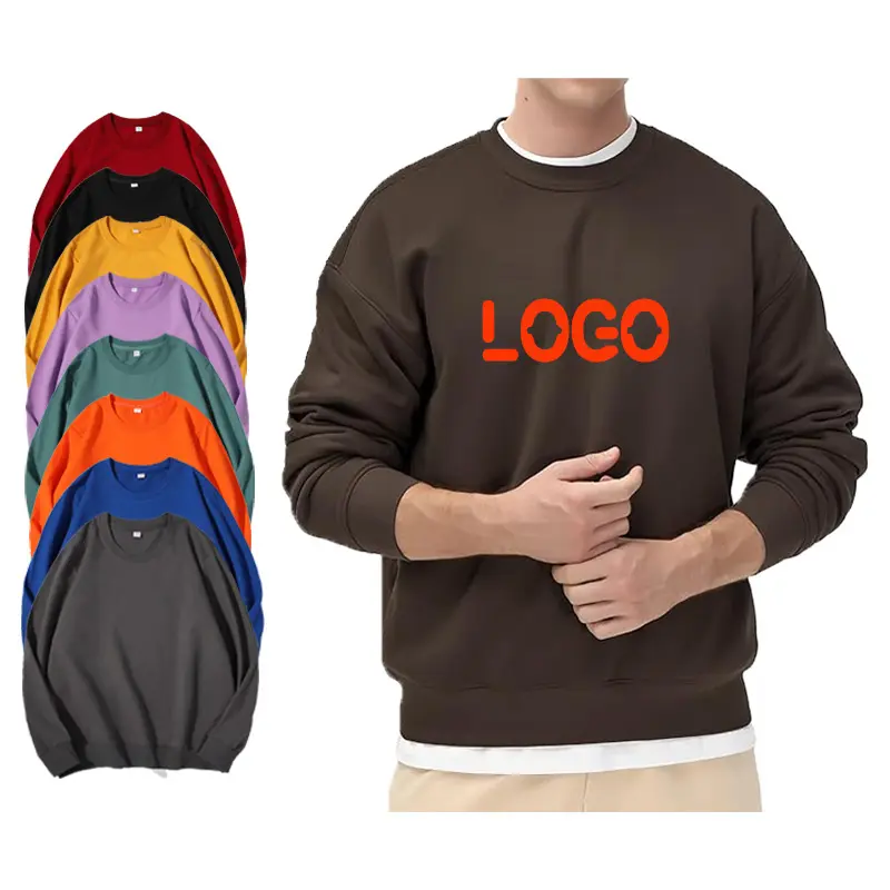 Custom Cotton Crew neck Sweatshirts Wholesale high quality Fleece Pullovers men's sweaters multi color selection