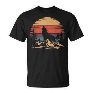 Camiseta Wolf Mountain Retro Howling Wolf Nature para hombre, color negro, talla grande - Product Image 1