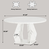 Ensemble de table à manger en bois sur mesure, 4 places, ronde, en chêne massif, surface aspect marbre, base pour meubles de cuisine