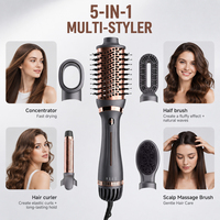 Brosse à air chaud ionique 5-en-1 légère et pliable, sèche-cheveux, fer à boucler, lisseur, peigne, moteur DC 1200W, séchage à 3 températures