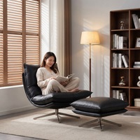 Fauteuil inclinable de style designer pour chambre à coucher, petit canapé, salon, balcon, en cuir de vachette pleine fleur, pivotant, de luxe léger, en acier inoxydable