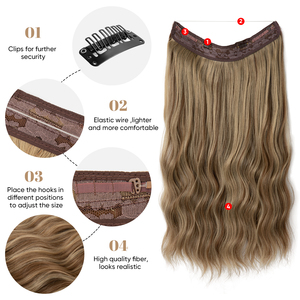 Extensions de cheveux bouclés synthétiques épaisses et longues, avec fil invisible, sans couture, effet vague, pour une pose facile - Product Image 6