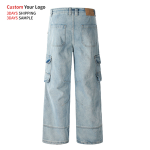 Overoles de mezclilla holgados de moda OEM, personalizados, vintage, desgastados, de punto, lavados, estilo urbano, de corte holgado, hip hop, de pierna ancha, para hombre, de diseñador, al por mayor - Product Image 2