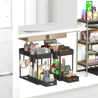 Étagères de cuisine modernes, écologiques et durables, type sur pied, en plastique, multifonctionnelles, à double niveau, pour rangement sous l'évier