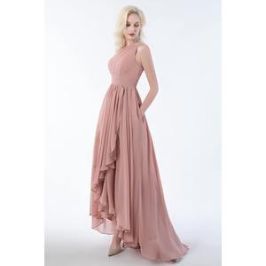 Abito da damigella monospalla da sposa con tasche lunghe Chiffon alto e basso stile stile formale Premium abito da sposa - Product Image 4