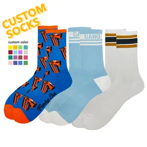 OEM custom logo 100% cotton unisex bulk unisex socks custom long sports socks machine crew sport socks