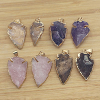 Nouveau minerai naturel améthyste rose cristal blanc cristal indien agate fait à la main doré flèche pendentif ornement accessoires pour bricolage