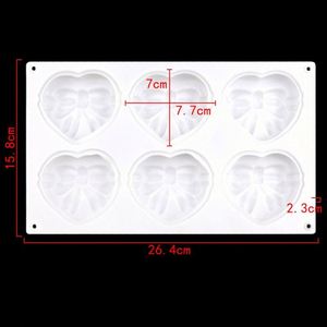 Moule en silicone écologique pour gâteau, savon, bougie et résine, en forme de cœur dimensionnel à 6 cavités avec nœud, OEM/ODM - Product Image 2