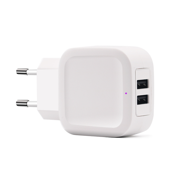 Smart 5V 2.1A 10W Dual USB Port Travel Charger with OVP Protection Compatible with US/EU/UK Plug for Mobile Phones & Laptops