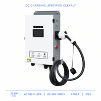 Chargeur mural CCS2 DC 20 kW, chargeur rapide compact, OCPP 1.6J, écran LCD, IP54, station de charge pour bureau, parking, domicile, 200-1000 V