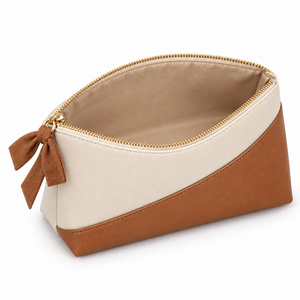 Vegan PU Portable Cosmetic <b>Bag</b> <b>Small</b> Envelope Colour Block Bow Charm <b>Cream</b> Caramel Zipper Custom Logo Gift - Product Image 5
