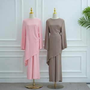Completo Set Due Pezzi 2025 all'Ingrosso: Top Irregolare Elegante con Laccetti e Pantaloni - Set Moda Ufficio, Abaya Musulmana Modesta, Abbigliamento Donna - Product Image 5