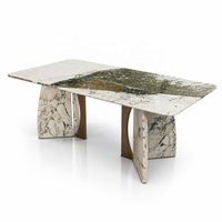 Ensemble de table à manger en marbre vert Pandora moderne sur mesure, table rectangulaire de luxe en pierre naturelle pour projet hôtelier OEM ODM