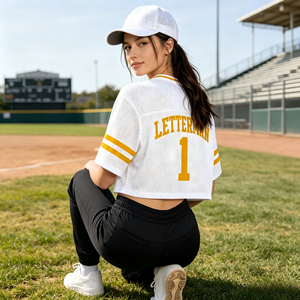 Women Cropped <b>Mesh</b> Football Jersey Custom Logo Screen Print Breathable <b>Mesh</b> Fabric Fashion <b>Crop</b> Sports Tee Team Wholesale Custom - Product Image 3