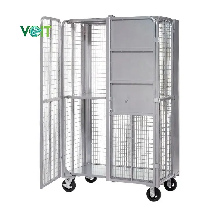 Metal Construction Fold 2 Shelf Security Cage Cart