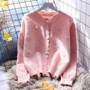 Women's Floral Embellished Scallop Edge <strong>Cardigan</strong> - Long Sleeve Button Down Knit Sweater Sehe Fashion - Product Image 6
