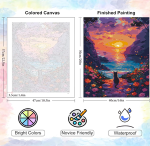Kit Pittura su Tela con Numeri: Paesaggio Naturale Moderno con Montagna, Fiume e Tramonto - Arte da Parete - Product Image 5