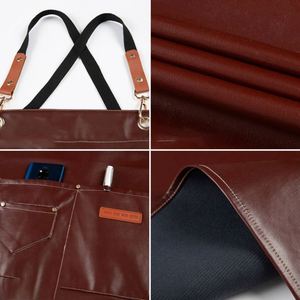 Large Pocket Pu Material <b>Waterproof</b> Oil-Proof Dust-Proof <b>Apron</b> Kitchen Supermarket Work Clothes Promotion Set - Product Image 2