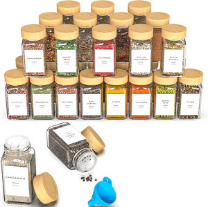 Ensemble de 24 pots à épices carrés en verre de 120 ml avec couvercles en bambou - Product Image 1