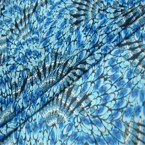 Blue Batik Printing Pattern Soft Charming 100% Pure Silk Crinkle Chiffon Fabric for Women Summer Dress