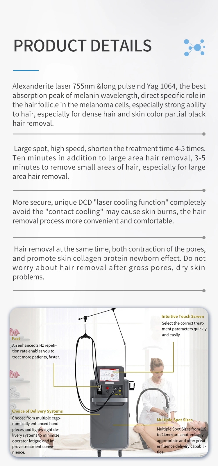 High End Nd YAG Laser Fiber Optics Painless Hair Removal Machine 755nm 1064nm Permanent Hair Removal Skin Whitening Equipment