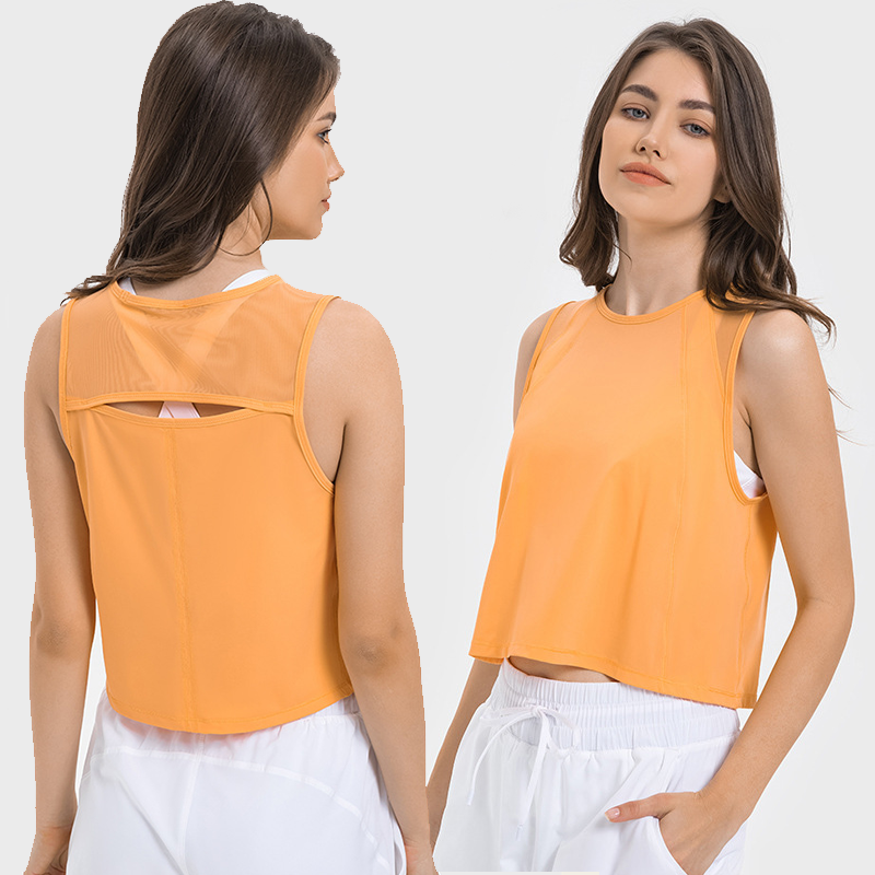 New Trend Wholesale Custom Logo Back Hollow Slit Mesh Patchwork Design Sportswear Women Yoga Tank Top