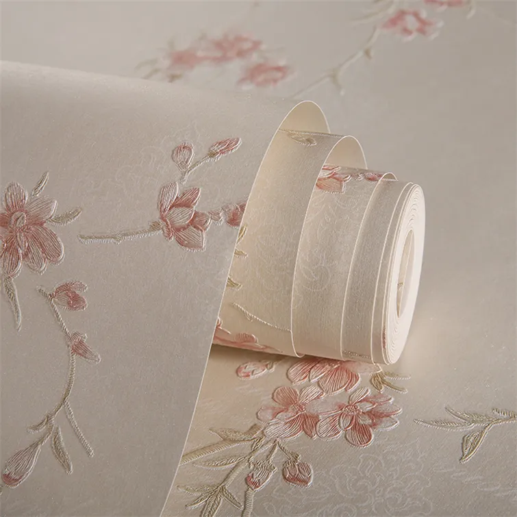 Wholesale non self-adhesive floral wall paper home decor beautiful flower bedroom wallpaper