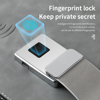 Carnet en cuir lisse personnalisé avec logo LED, chargeur externe, verrouillage par empreinte digitale et combinaison, porte-stylo et clé USB
