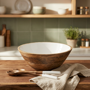 Bol en bois de couleur blanche, ensemble de cuillères et Folk de couleur blanche à l'intérieur - Product Image 3