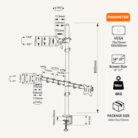 Support de bureau pour trois moniteurs Khcoohoo, fixation par pince C, réglable en hauteur, articulé, en acier allié noir, 27 pouces, ODM OEM, en stock, facile à installer