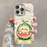 Coque de téléphone mignonne motif pastèque estivale avec pendentif nuage arc-en-ciel pour iPhone 17 Pro et iPhone 18