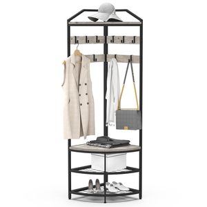 SENYU Modern Metal <b>Corner</b> <b>Coat</b> <b>Rack</b> with 12 Hooks and 3 Shelves Freestanding Storage Shelf for Entryway Living Room - Product Image 1